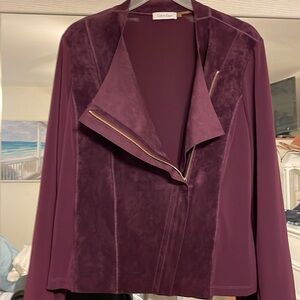 Calvin Klein faux suede front aubergine burgundy maroon jacket L